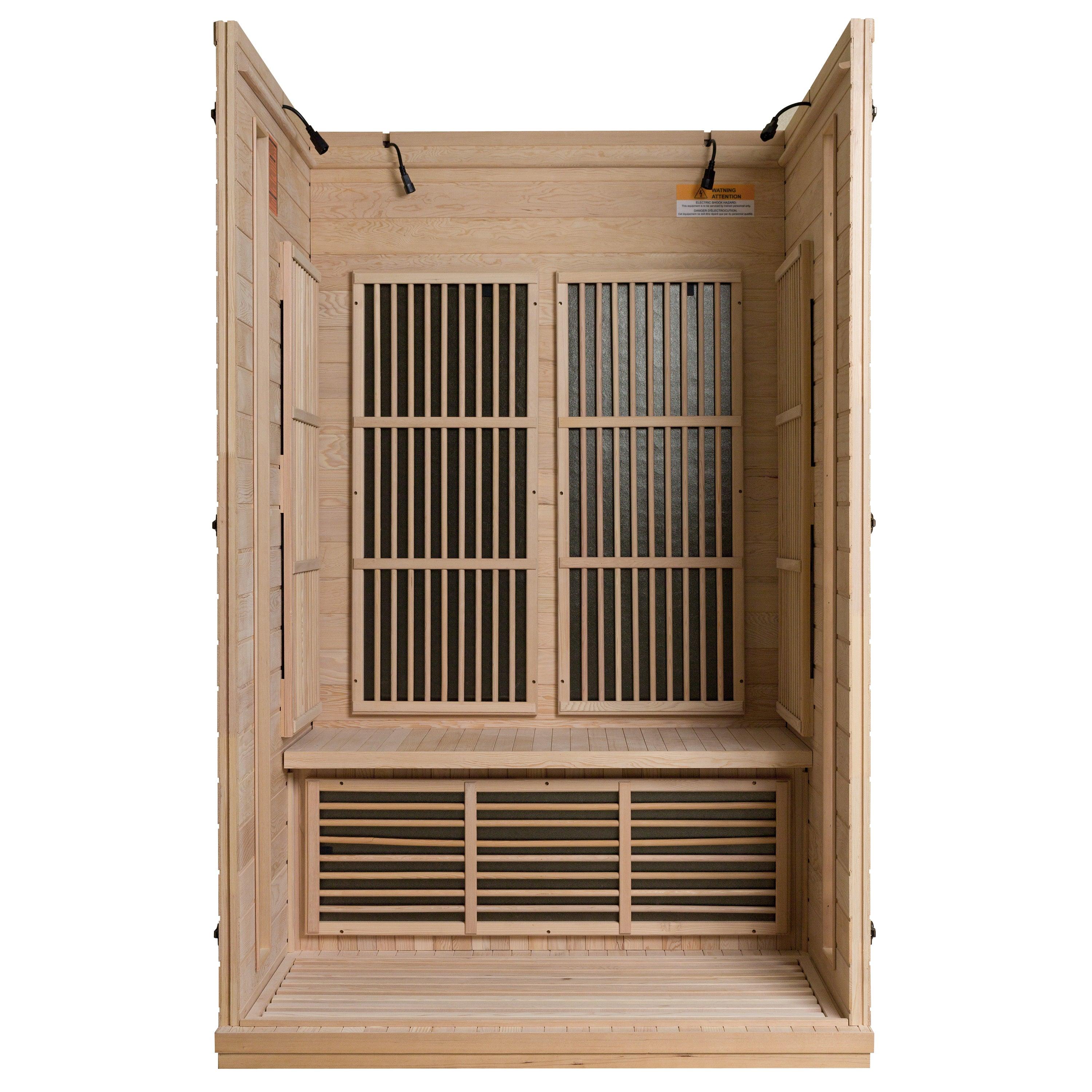 2-Person Carbon Infrared Sauna - Canadian Hemlock Wooden Sauna - 1700 Watts - Bluetooth, FM Radio & USB Input - Prime Spot Saunas