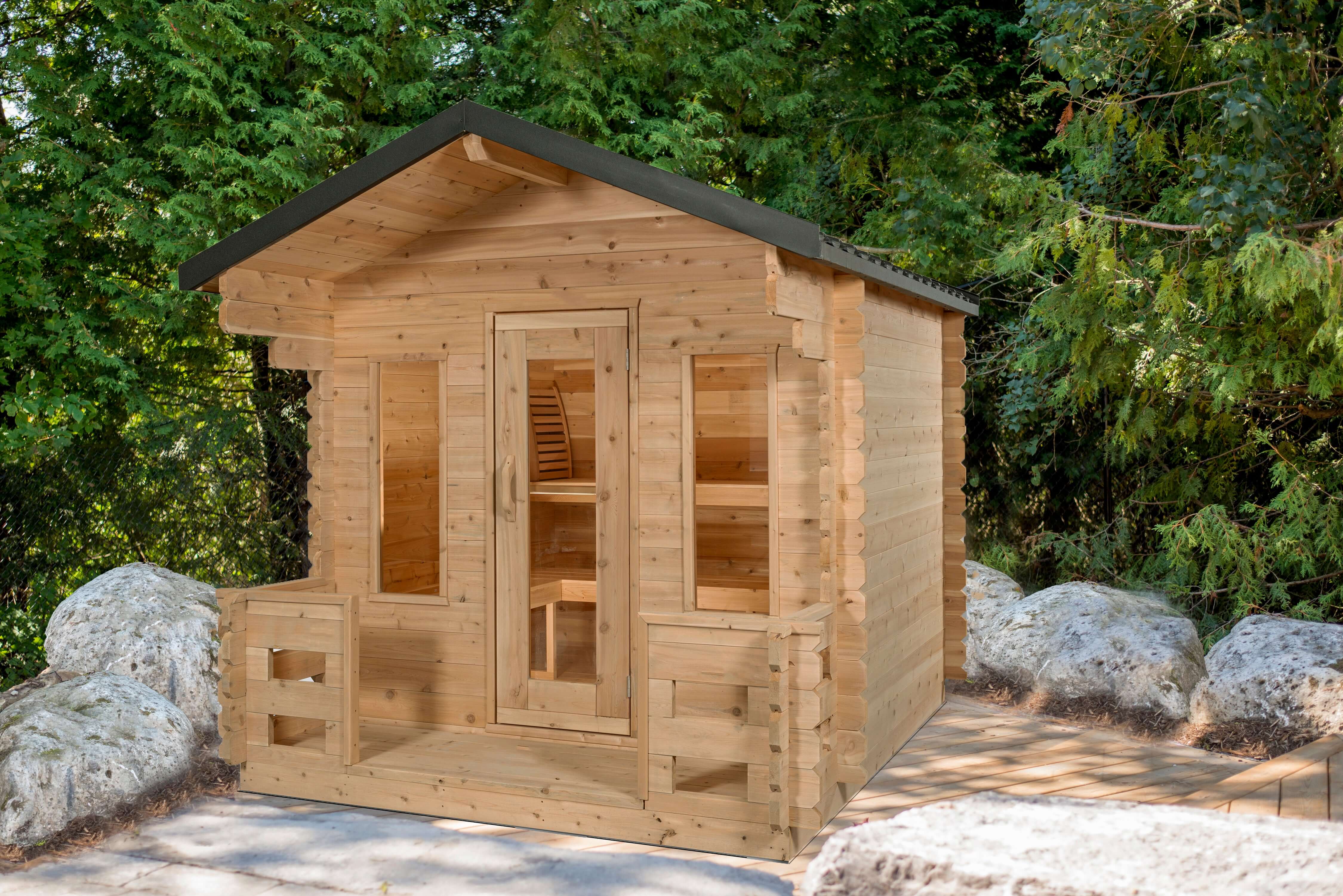 Canadian Timber Georgian Cabin Sauna with Porch - Prime Spot Saunas