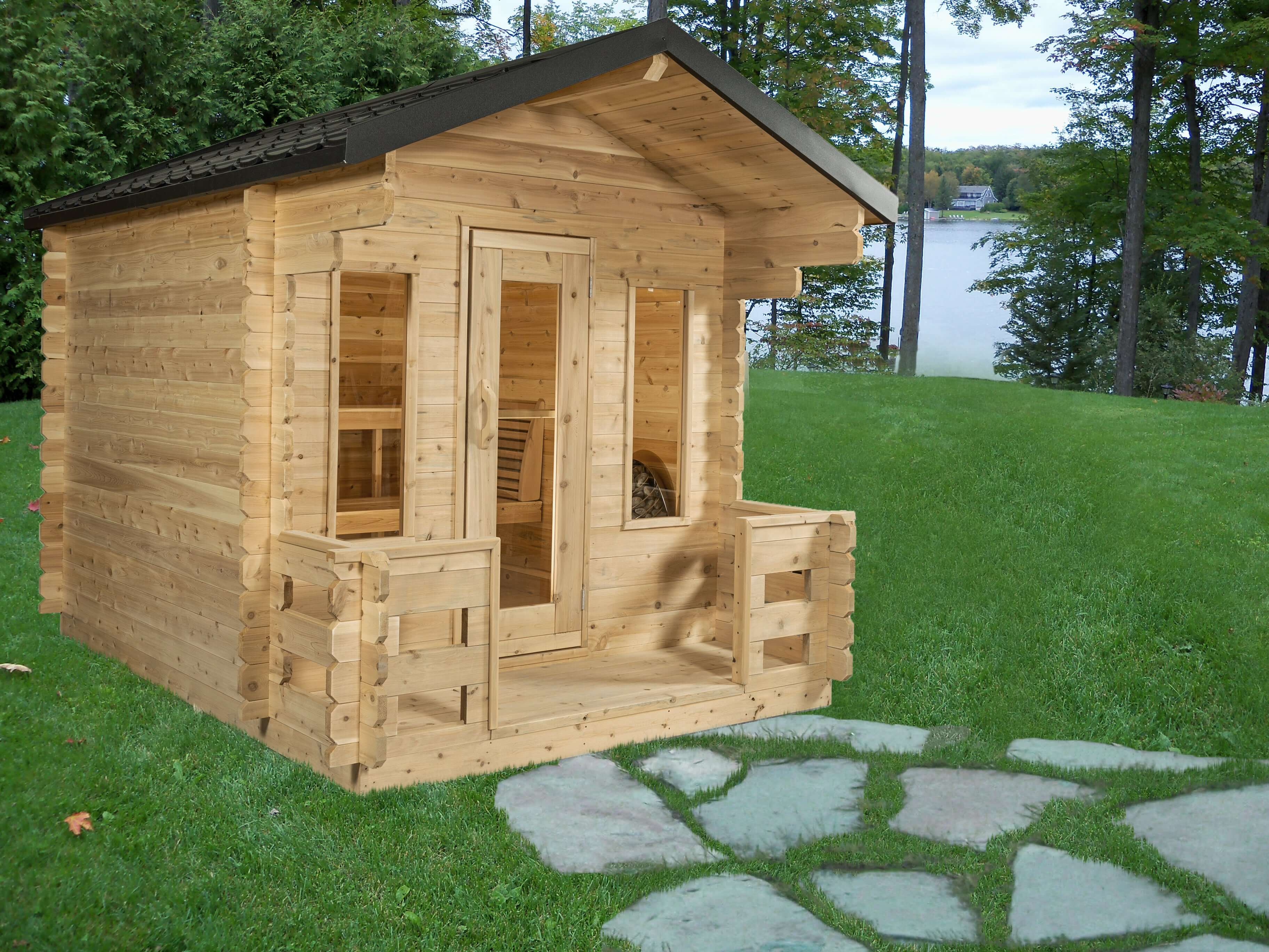 Canadian Timber Georgian Cabin Sauna with Porch - Prime Spot Saunas