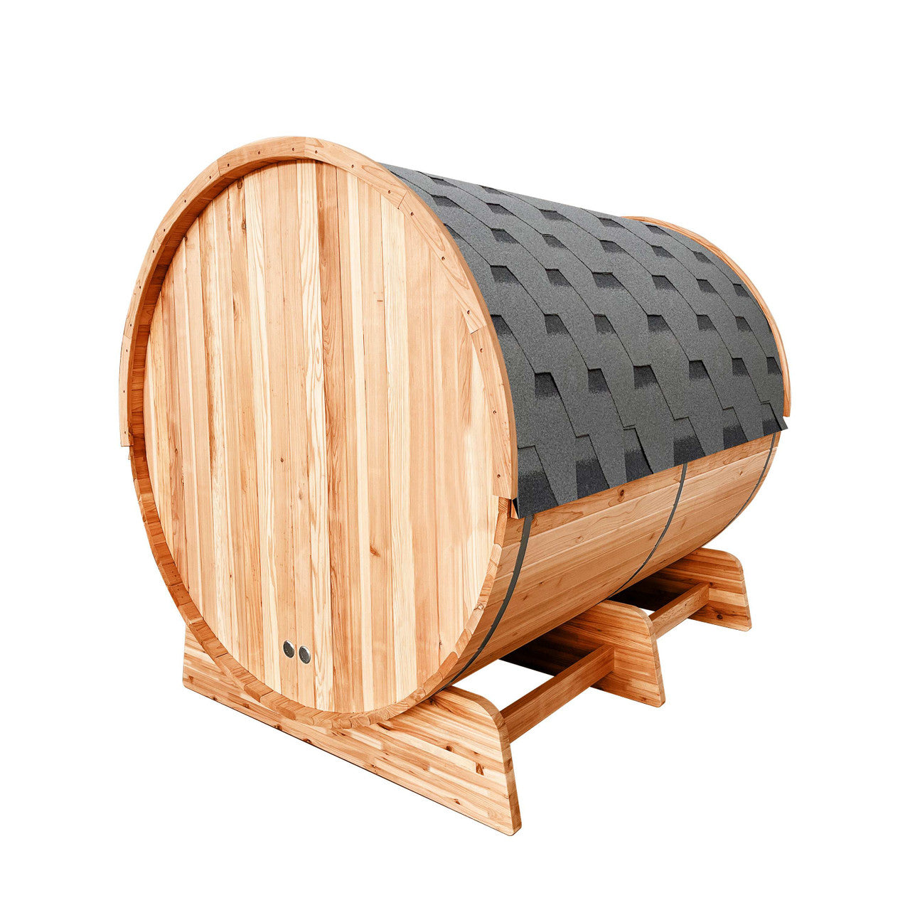 Outdoor Rustic Cedar Barrel Steam Sauna - Front Porch Canopy - UL Certified - 5-6 Person - Prime Spot Saunas