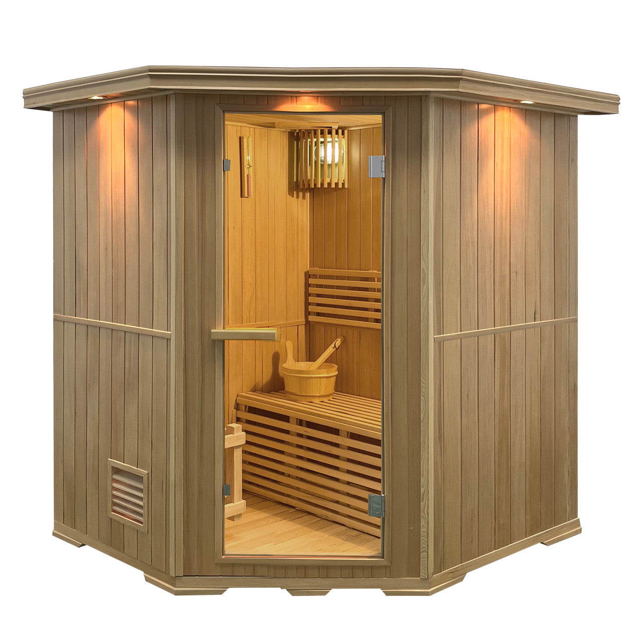 Canadian Hemlock Wet Dry Indoor Sauna - 6 kW UL Certified Heater - 6 Person - Prime Spot Saunas