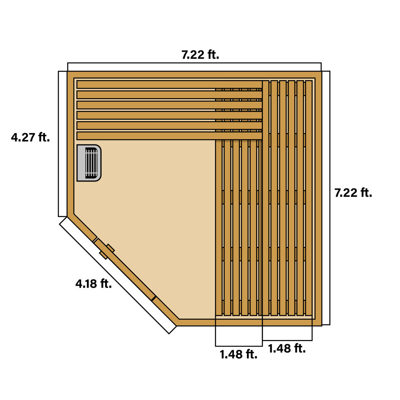 Canadian Hemlock Wet Dry Outdoor Sauna with Asphalt Roof - 8 kW UL Certified Heater - 8 Person - Prime Spot Saunas