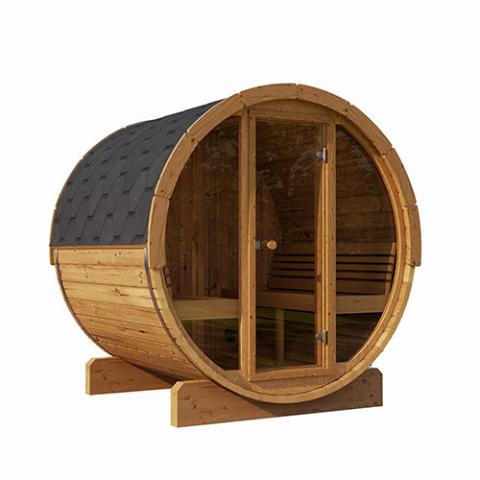 SaunaLife E7G 4-Person Barrel Sauna With Front Glass