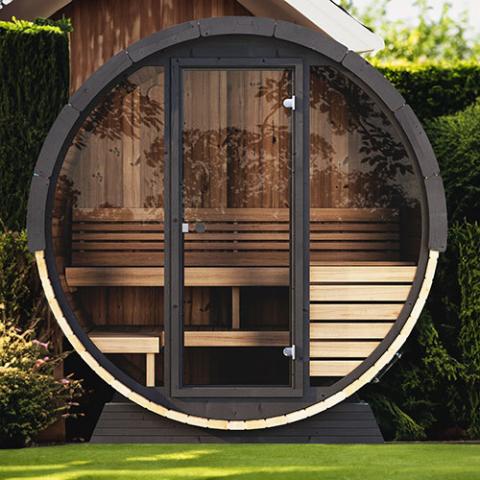 SaunaLife EE6G 4-Person Barrel Sauna with Front Glass