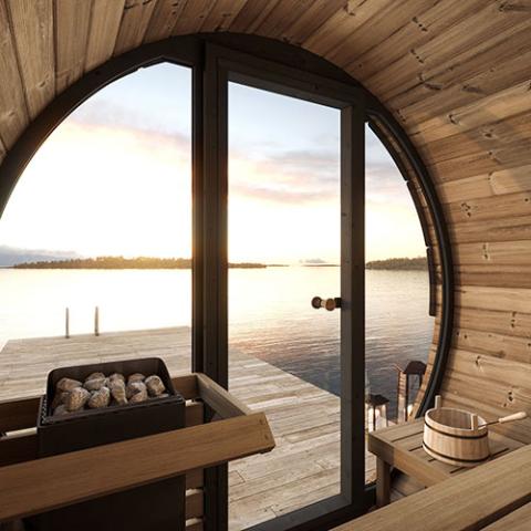 SaunaLife EE6G 4-Person Barrel Sauna with Front Glass